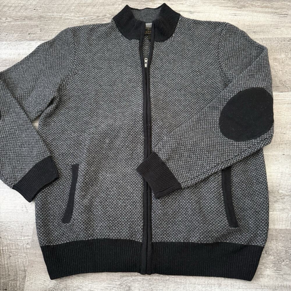 Jos A Bank Reserve Full-Zip Sweater Men XXL Black Gray Mock Neck Knit Wool Nylon